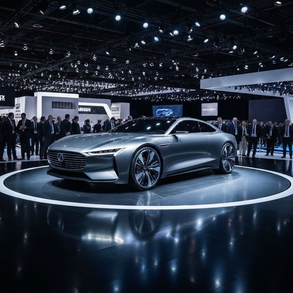 Concept car on a rotating platform at auto show